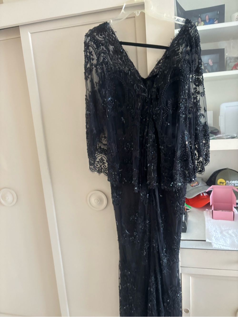 Zuhair Murad Black Beaded Lace Long-Sleeve Evening Dress
